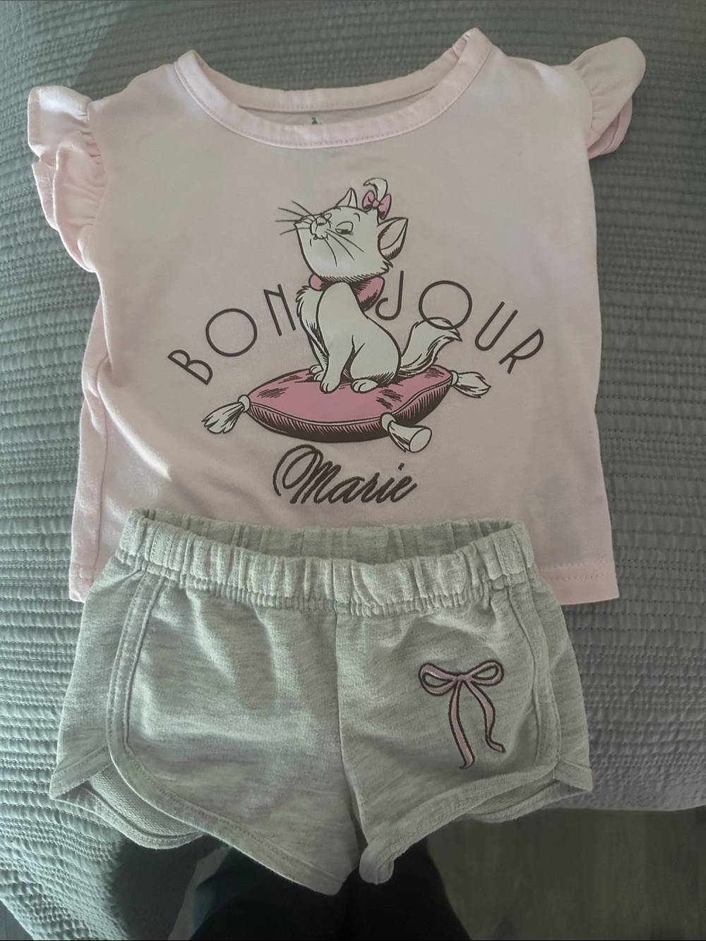 T.J.Maxx Girls Pink Marie Cat Pajama Set with Gray Shorts